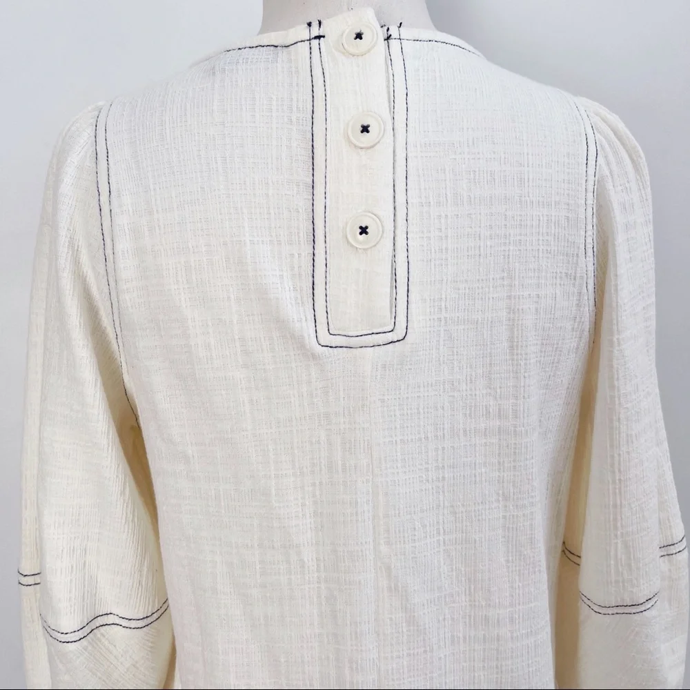 Anthropologie White 3/4 Puff Sleeve Light Cotton Blend Top Blouse Sz XS
